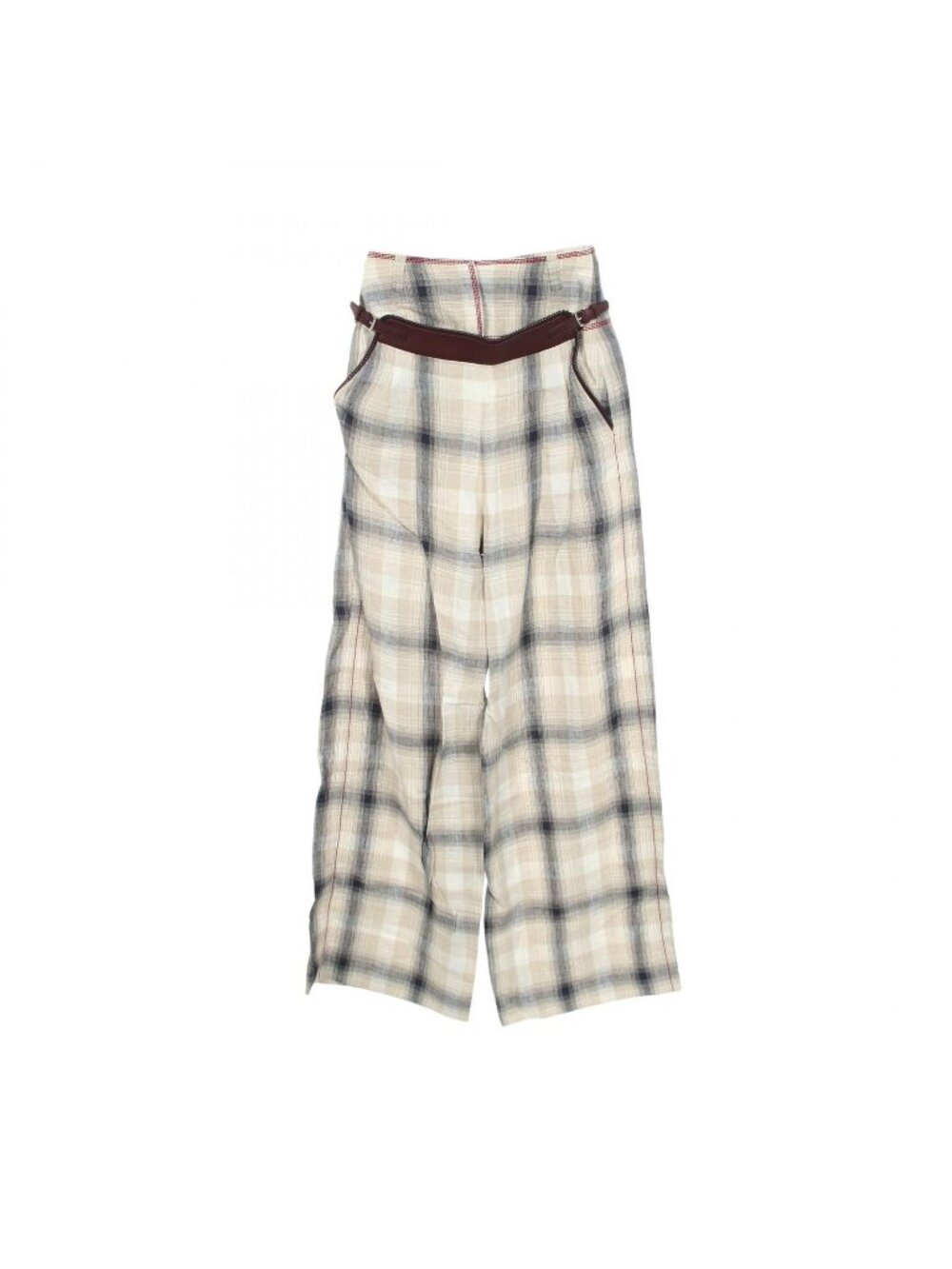 Hermes Pants Check High Waist Fabric Leather